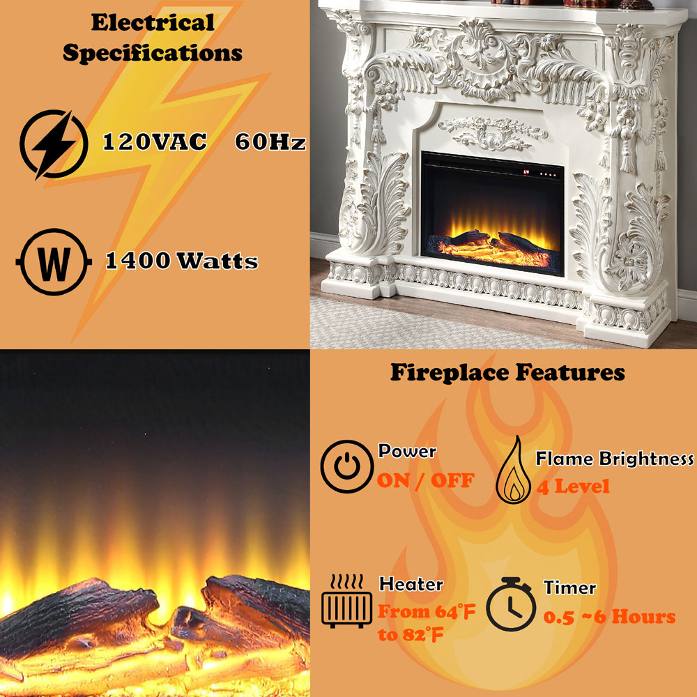 Adara Antique White Fireplace - Ornate Home