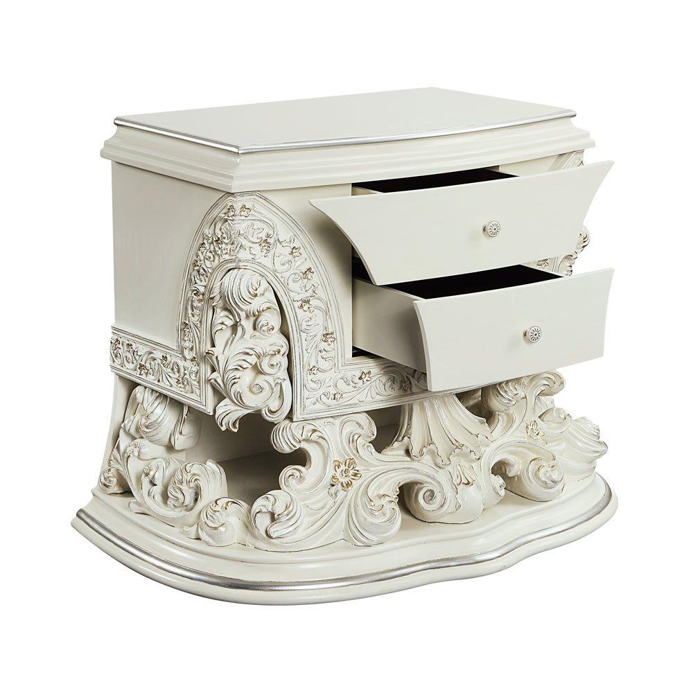 Adara Antique White Nightstand - Ornate Home