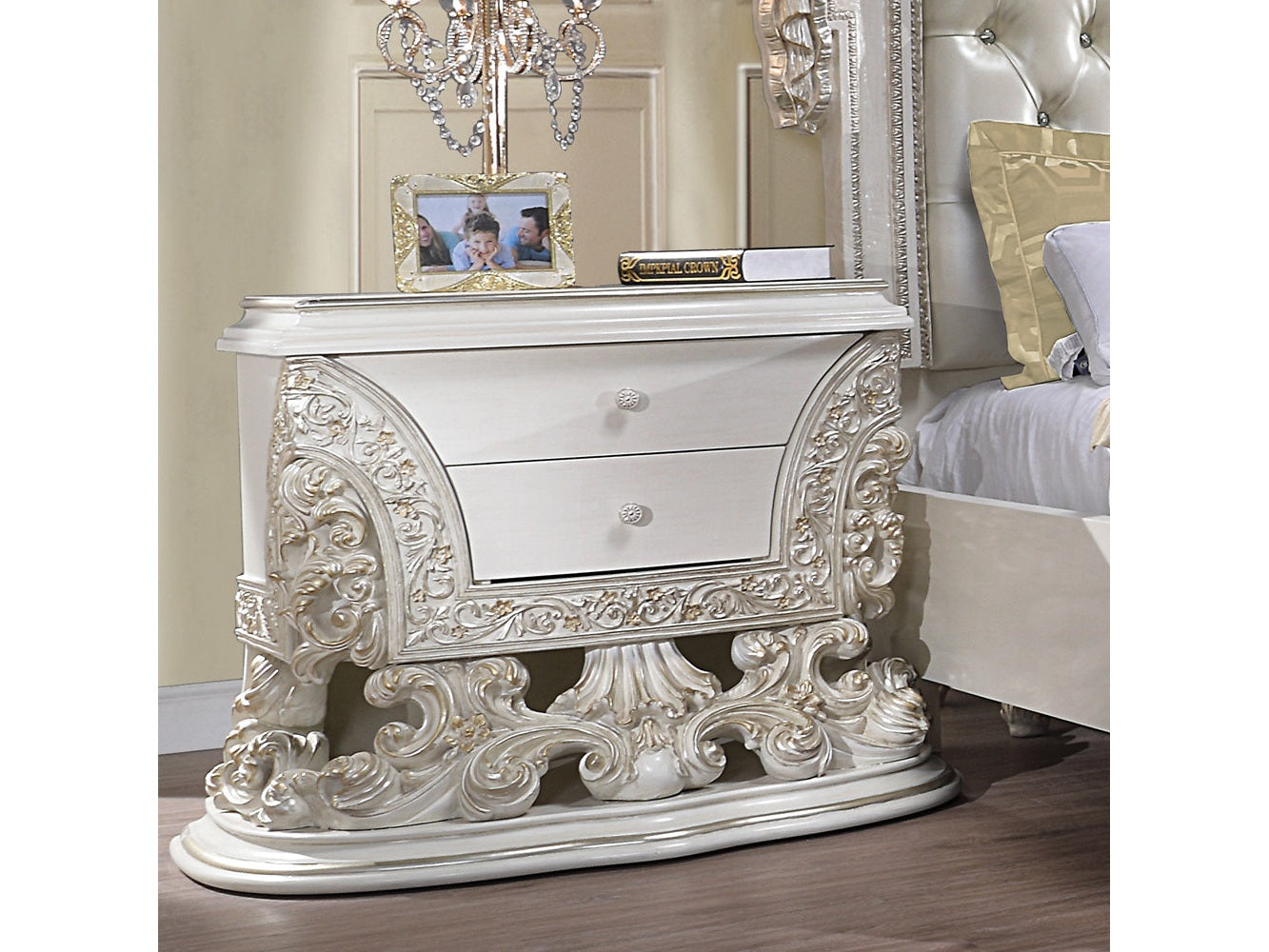 Adara Antique White Nightstand - Ornate Home