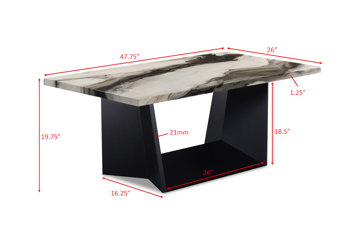 Adea Black/White/Brown Faux Marble 3-Piece Coffee Table Set - Ornate Home