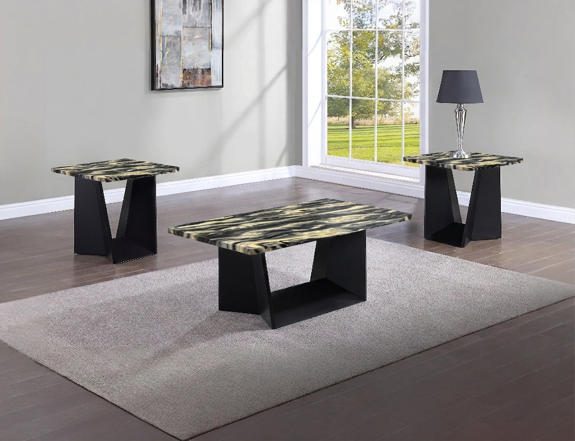 Adea Gold/Black Faux Marble 3-Piece Coffee Table Set - Ornate Home