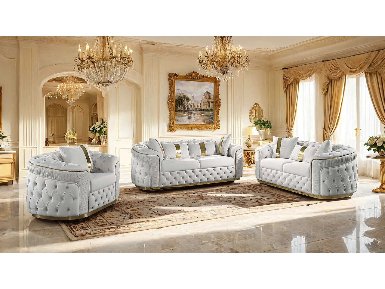 Adelpha Beige/Gold Sofa - Ornate Home