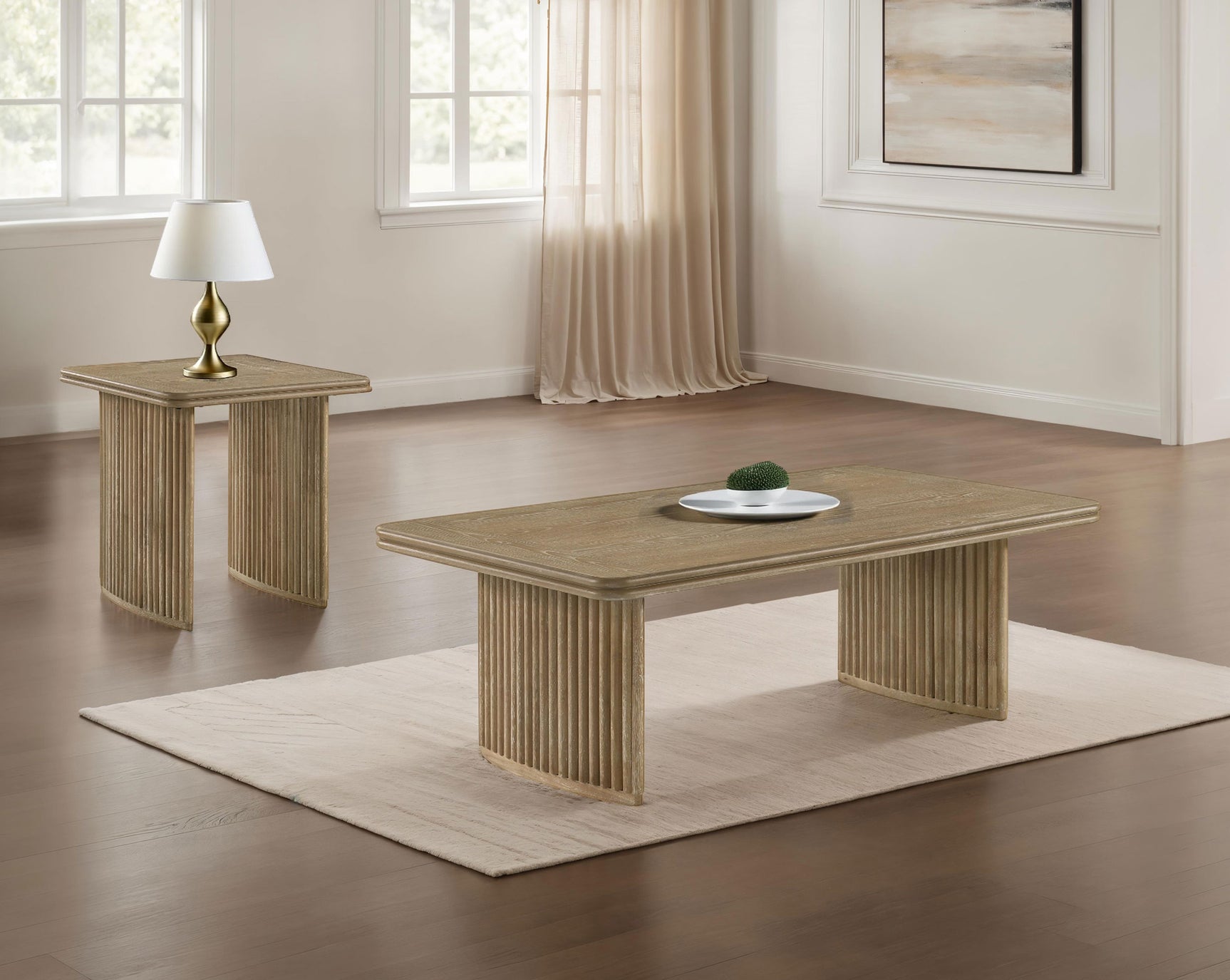 Adina Distressed Light Brown 2-piece Wood Coffee Table Set - Ornate Home