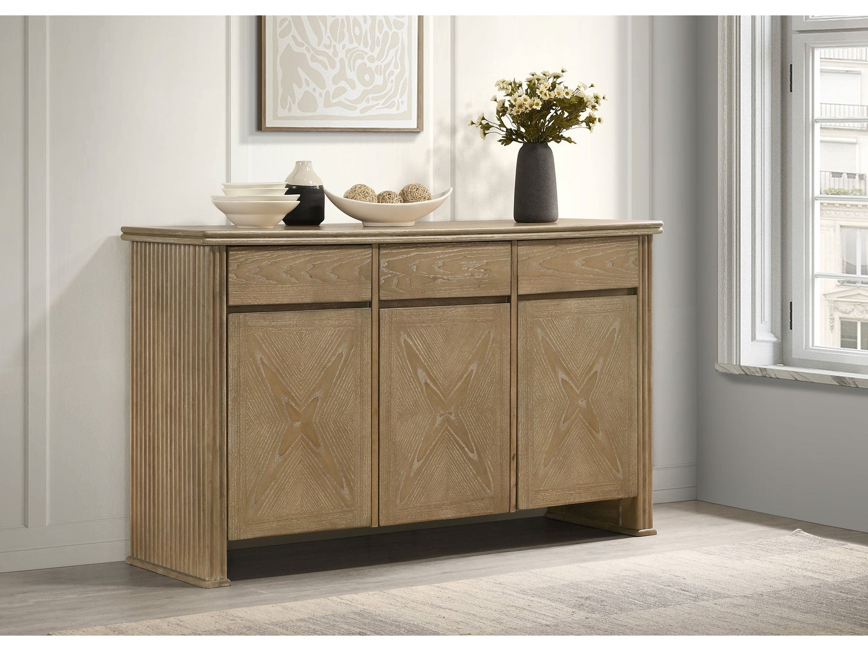 Adina Distressed Light Brown 3-door 59-inch Sideboard Server - Ornate Home