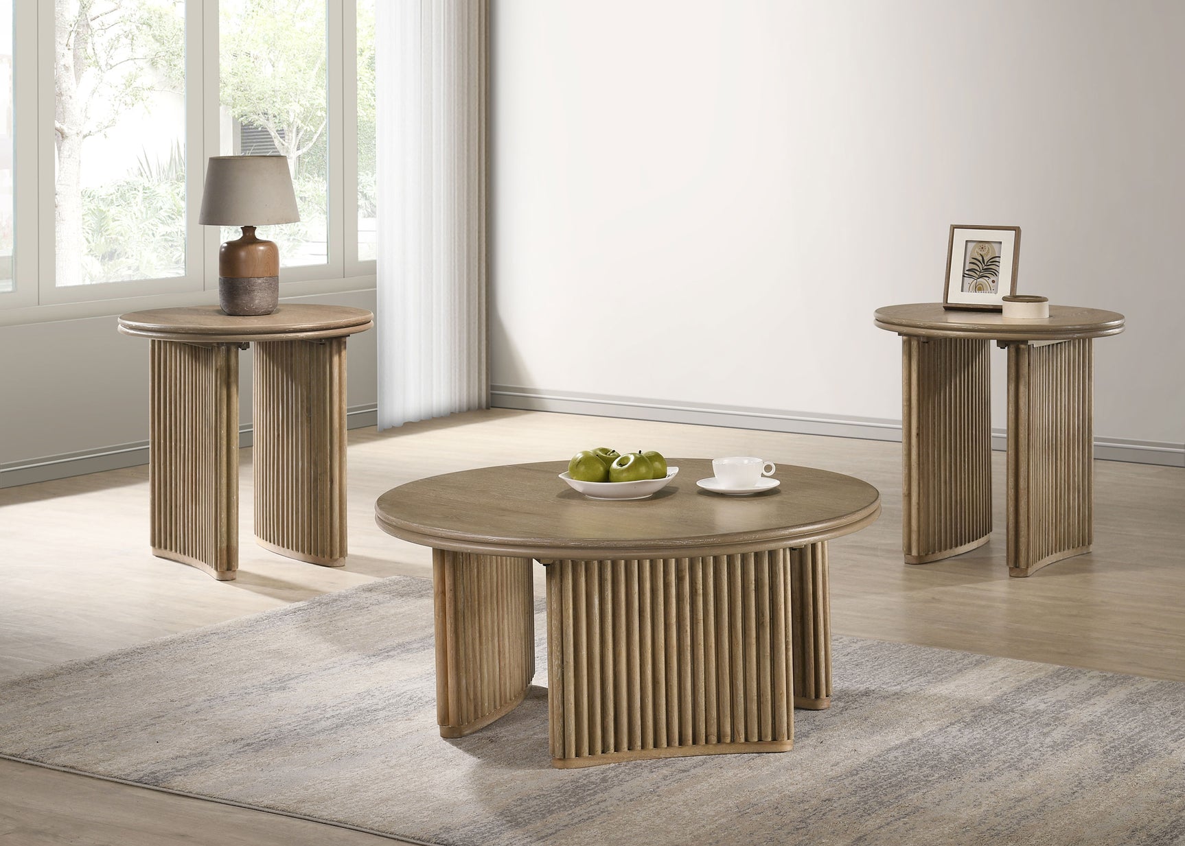 Adina Distressed Light Brown 3-piece Round Coffee Table Set - Ornate Home