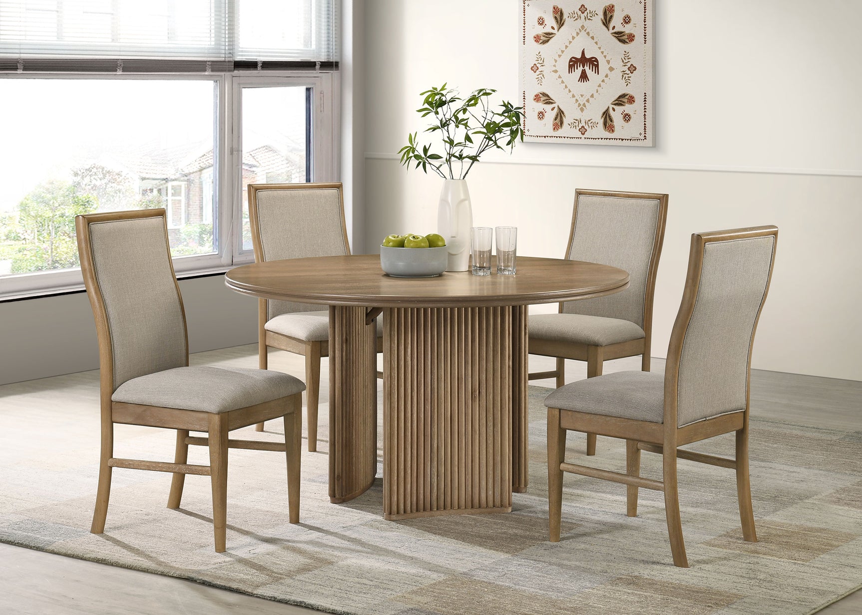 Adina Distressed Light Brown 53-inch Round Wood Dining Table - Ornate Home