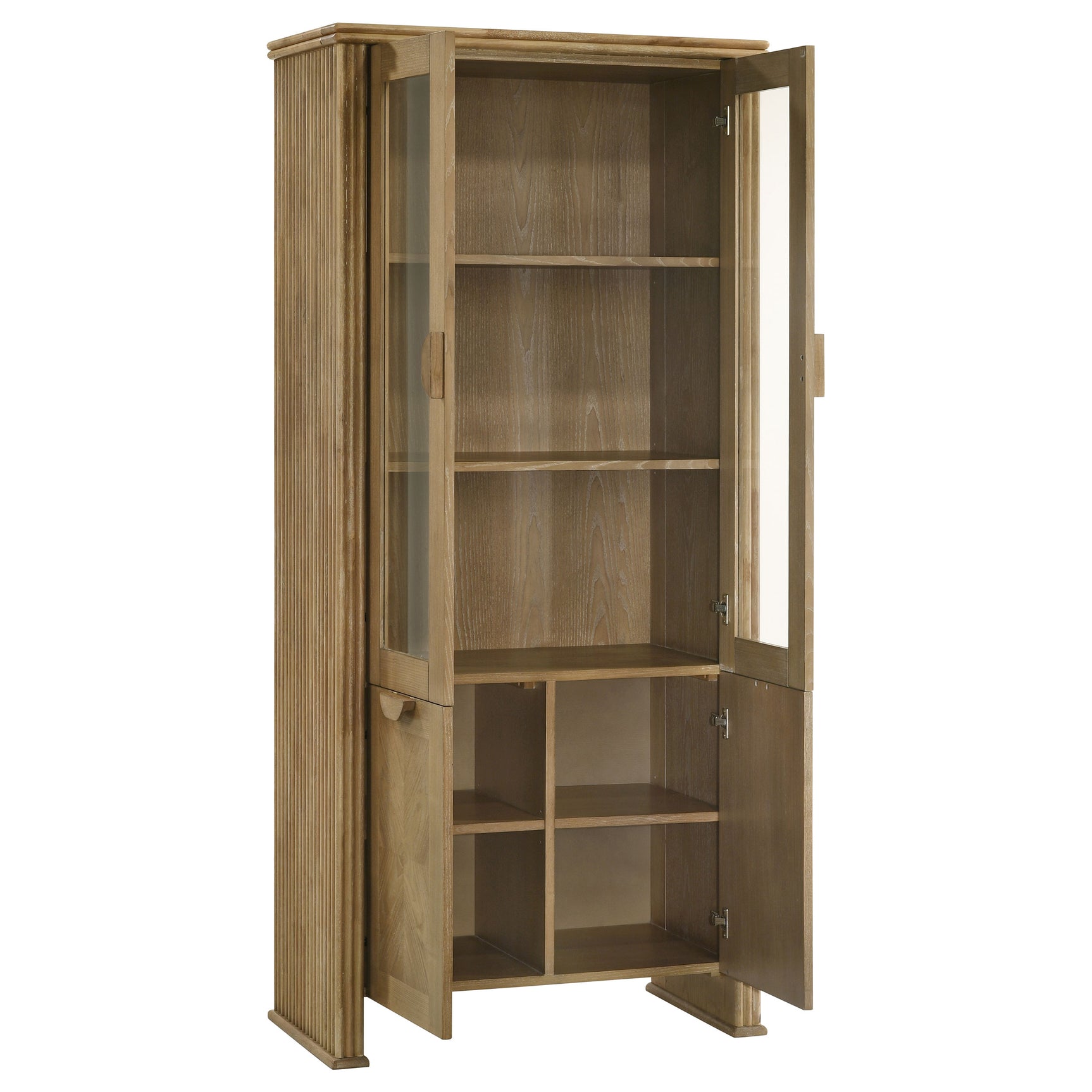 Adina Distressed Light Brown 77-inch Tall Display Cabinet - Ornate Home