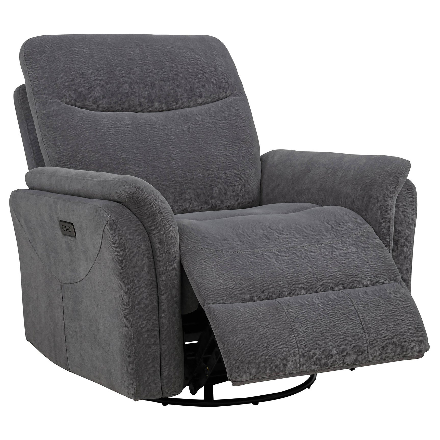 Adler Charcoal Grey Upholstered Power Swivel Glider Recliner - Ornate Home