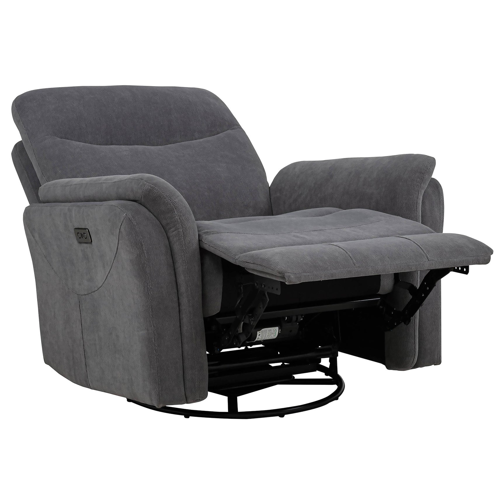 Adler Charcoal Grey Upholstered Power Swivel Glider Recliner - Ornate Home
