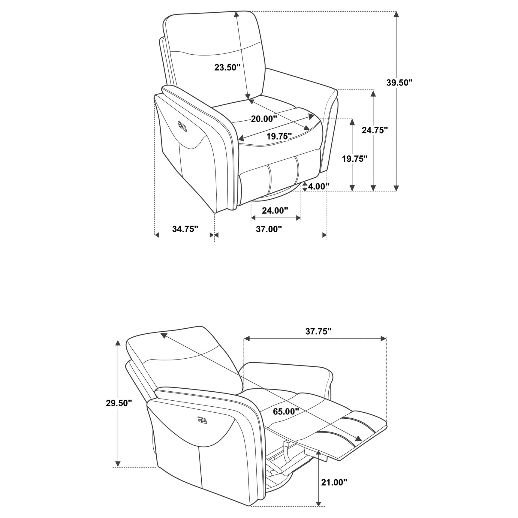 Adler Charcoal Grey Upholstered Power Swivel Glider Recliner - Ornate Home