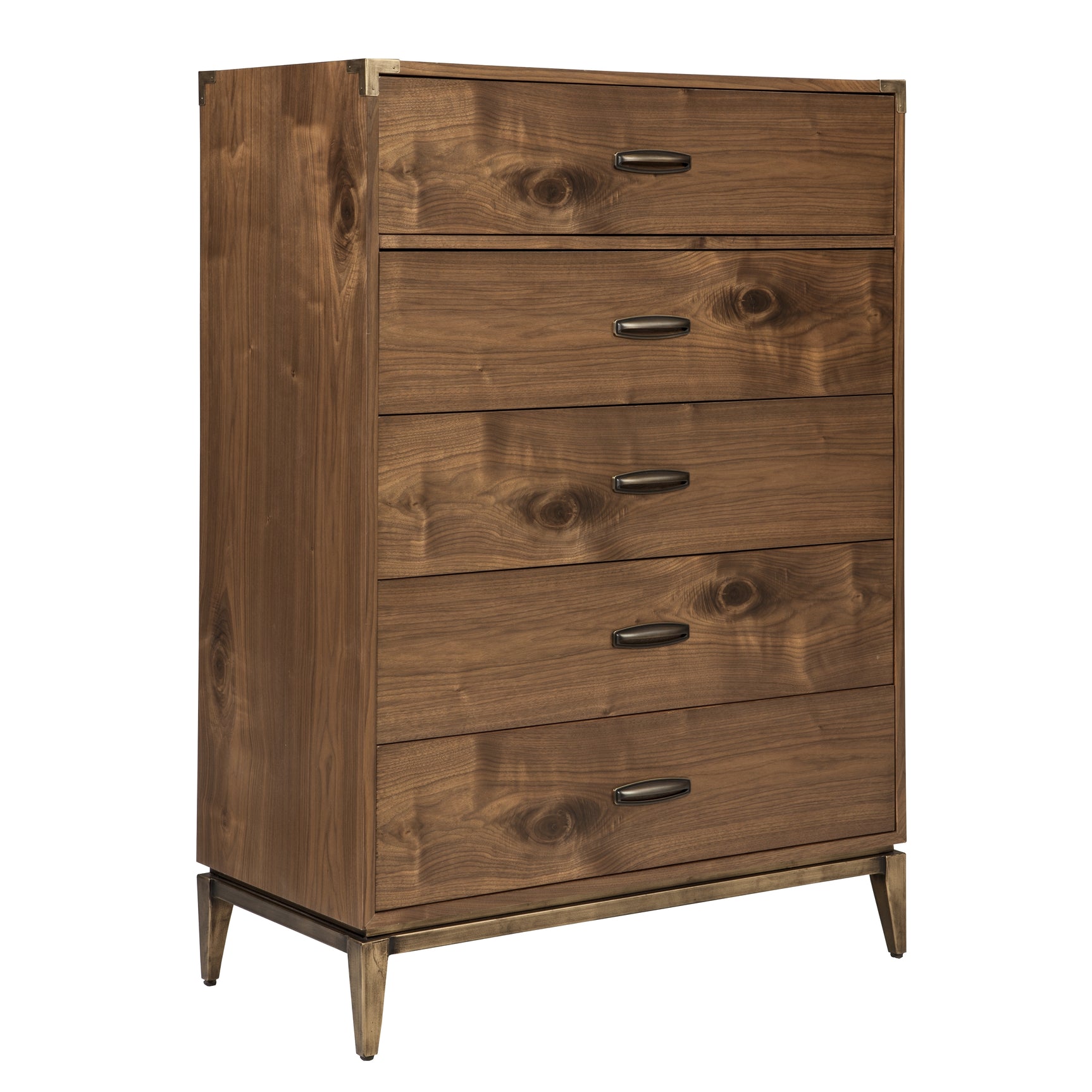 Adler Five Drawer Chest in Natural Walnut - Ornate Home