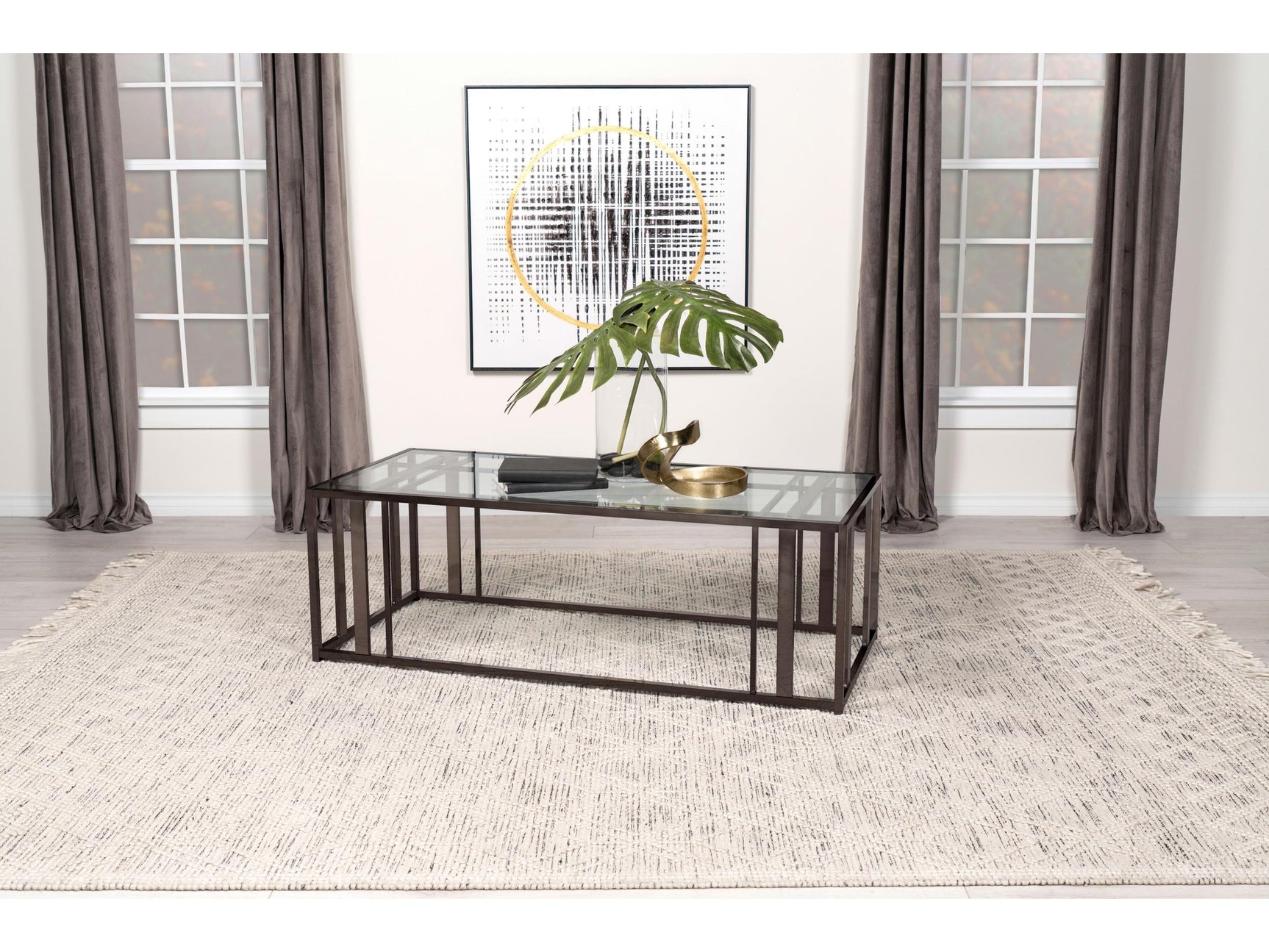 Adri Black Nickel Rectangular Glass Top Coffee Table - Ornate Home