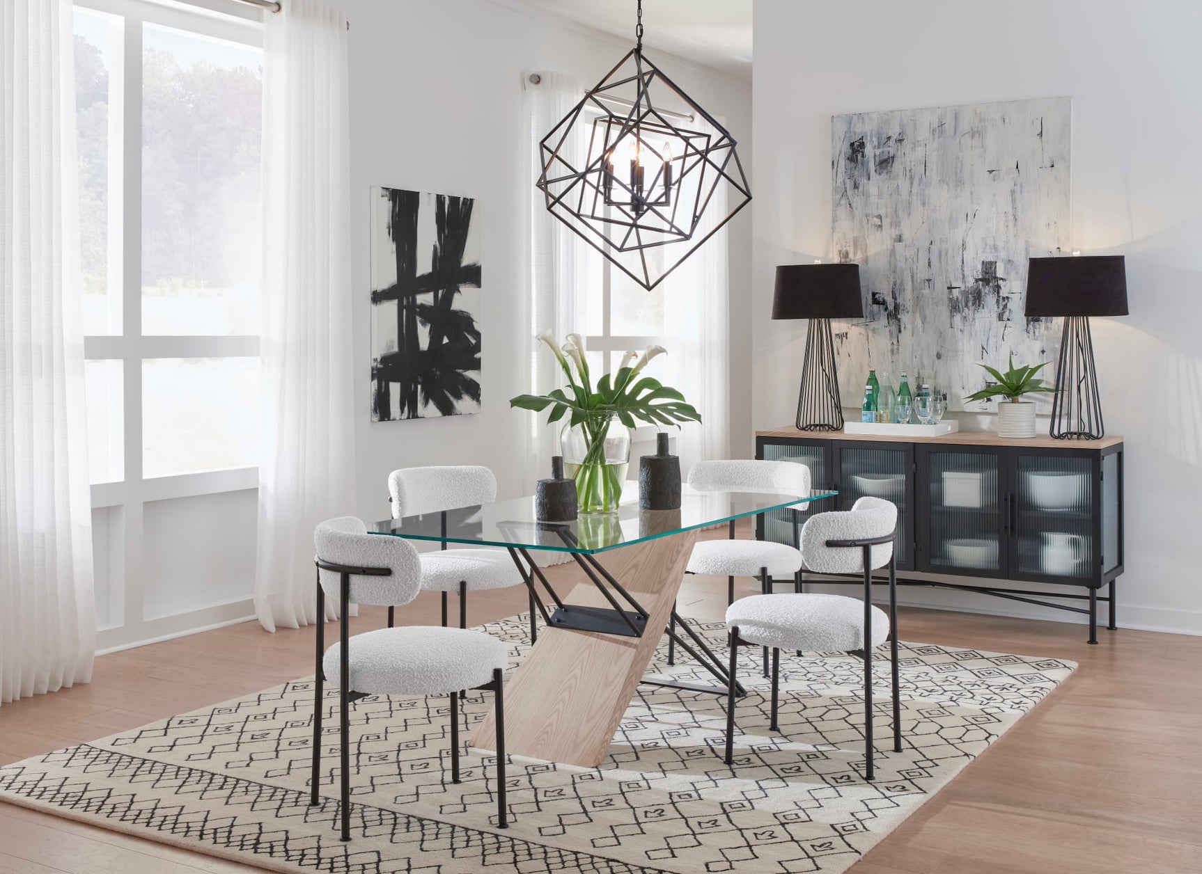 Aere Ivory/Black Boucle Upholstered Metal Leg Dining Chair (Set of 2) - Ornate Home