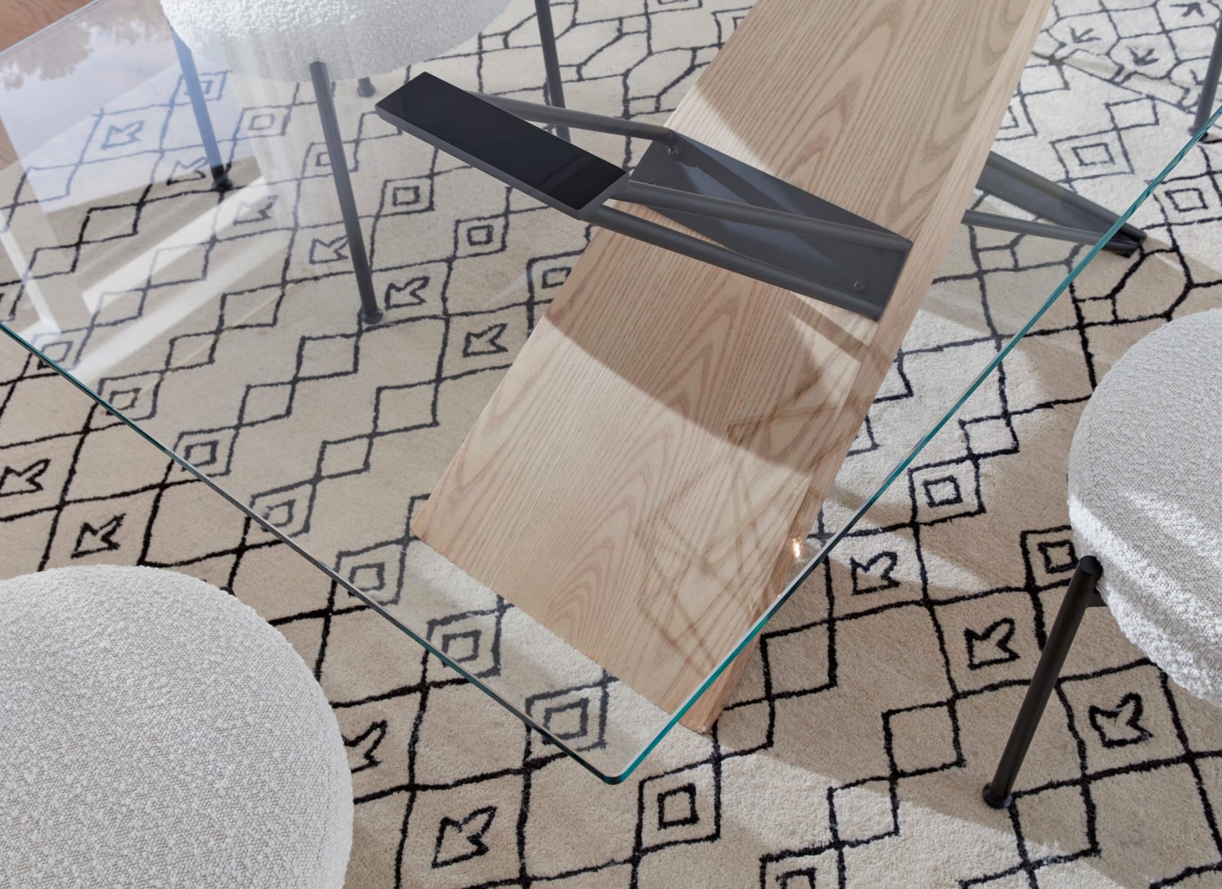 Aere Natural Ash/Black Glass, Wood and Metal Rectangular Dining Table - Ornate Home