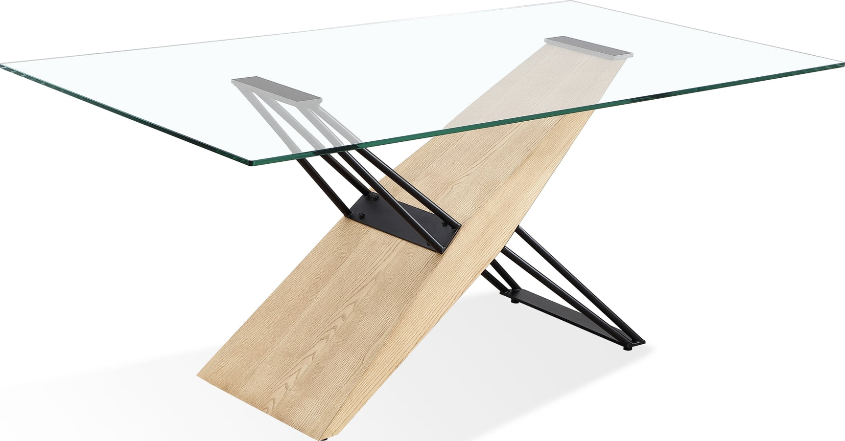 Aere Natural Ash/Black Glass, Wood and Metal Rectangular Dining Table - Ornate Home