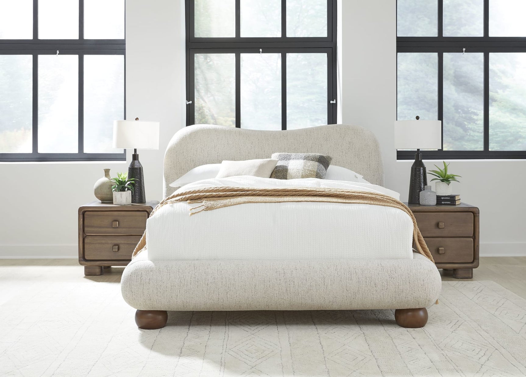 Afra Chinchilla Queen Chenille Upholstered Wood Leg Platform Bed - Ornate Home