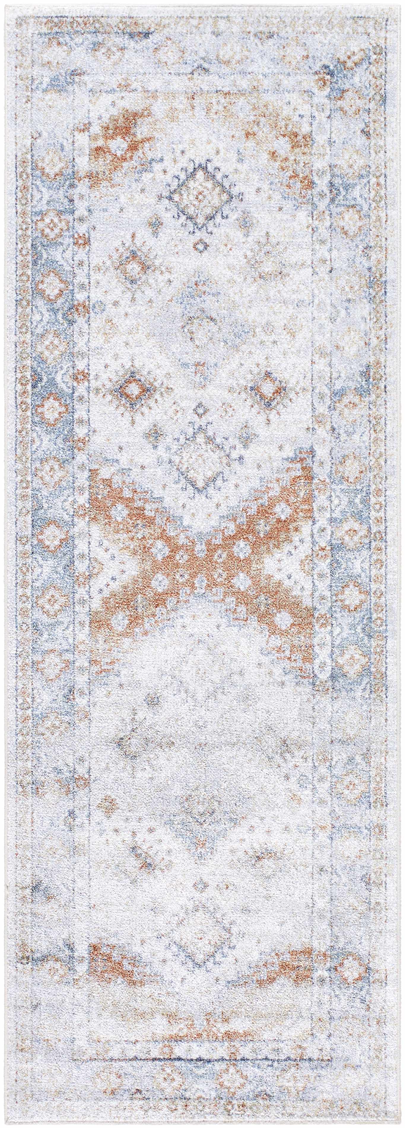 Agaton Blue & Brown Washable Area Rug - Ornate Home