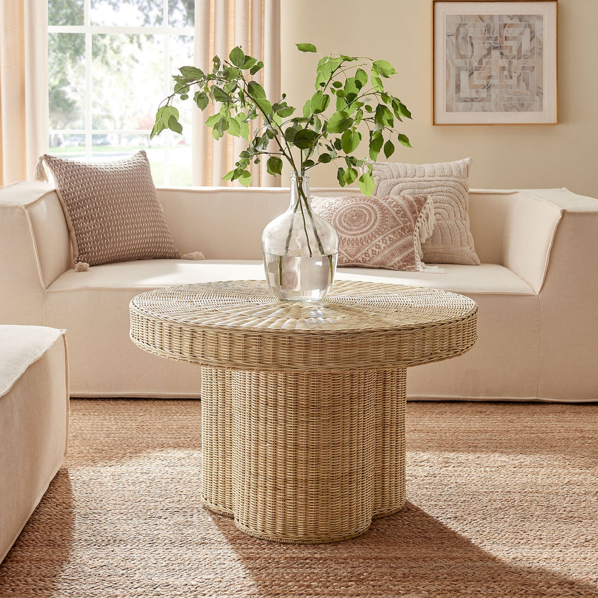 Ainsley 32 Inch Round Natural Rattan Coffee Table - Ornate Home