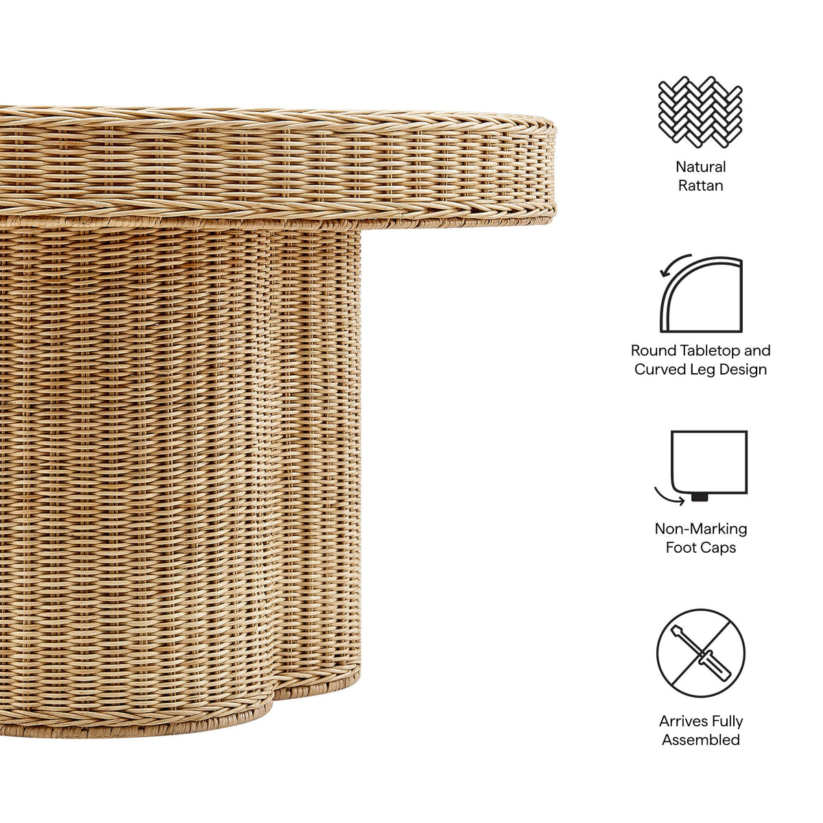 Ainsley 32 Inch Round Natural Rattan Coffee Table - Ornate Home