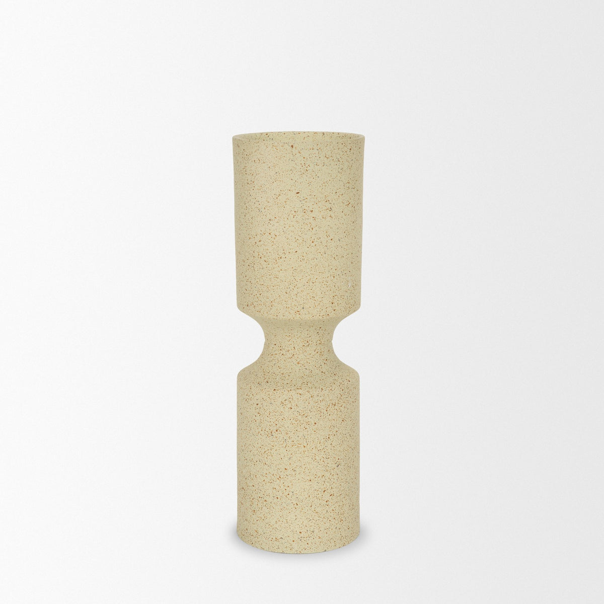 Akira Beige Large Textured Metal Pillar Candle Holder - Ornate Home