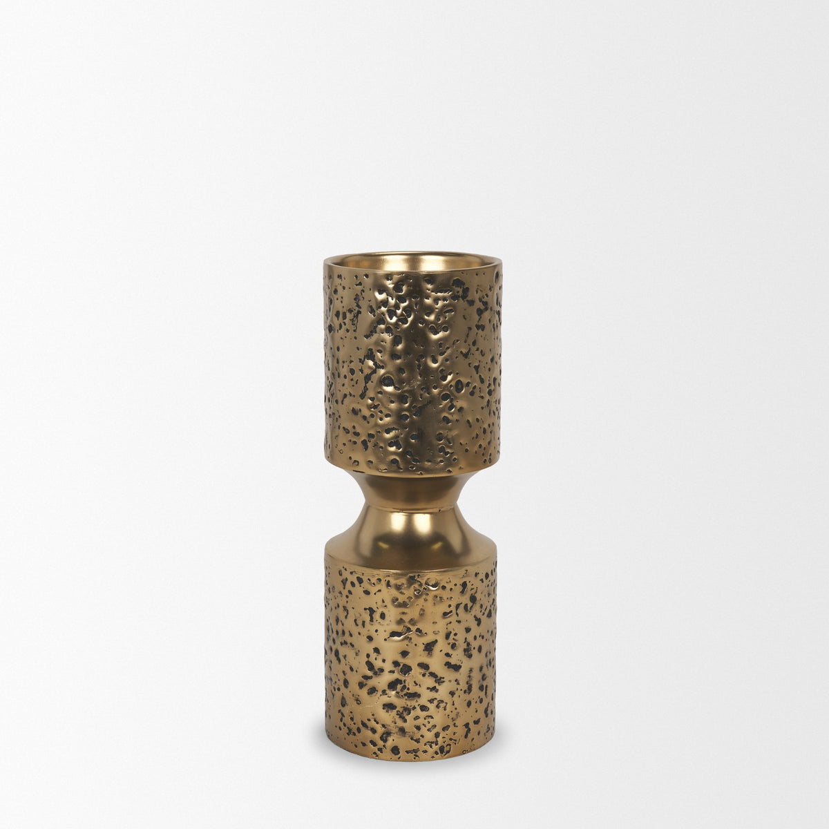 Akira Gold Small Hammered Metal Pillar Candle Holder - Ornate Home