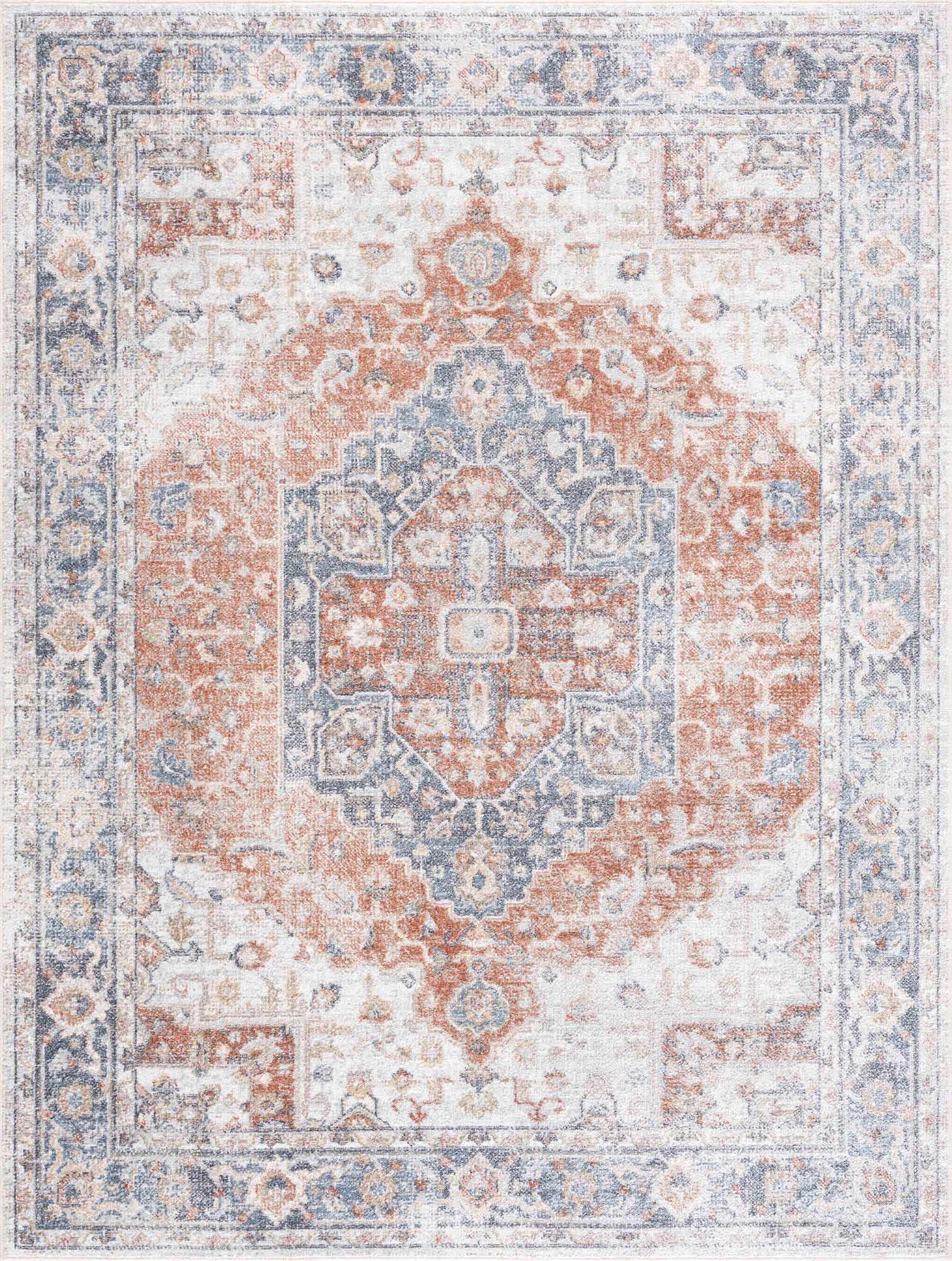 Akram Gray & Orange Washable Area Rug - Clearance - Ornate Home