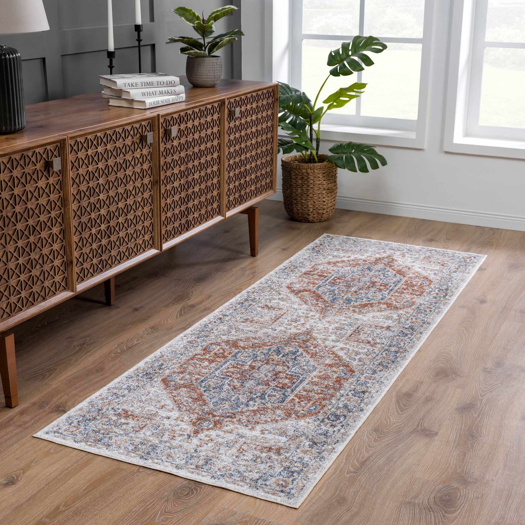 Akram Gray & Orange Washable Area Rug - Clearance - Ornate Home