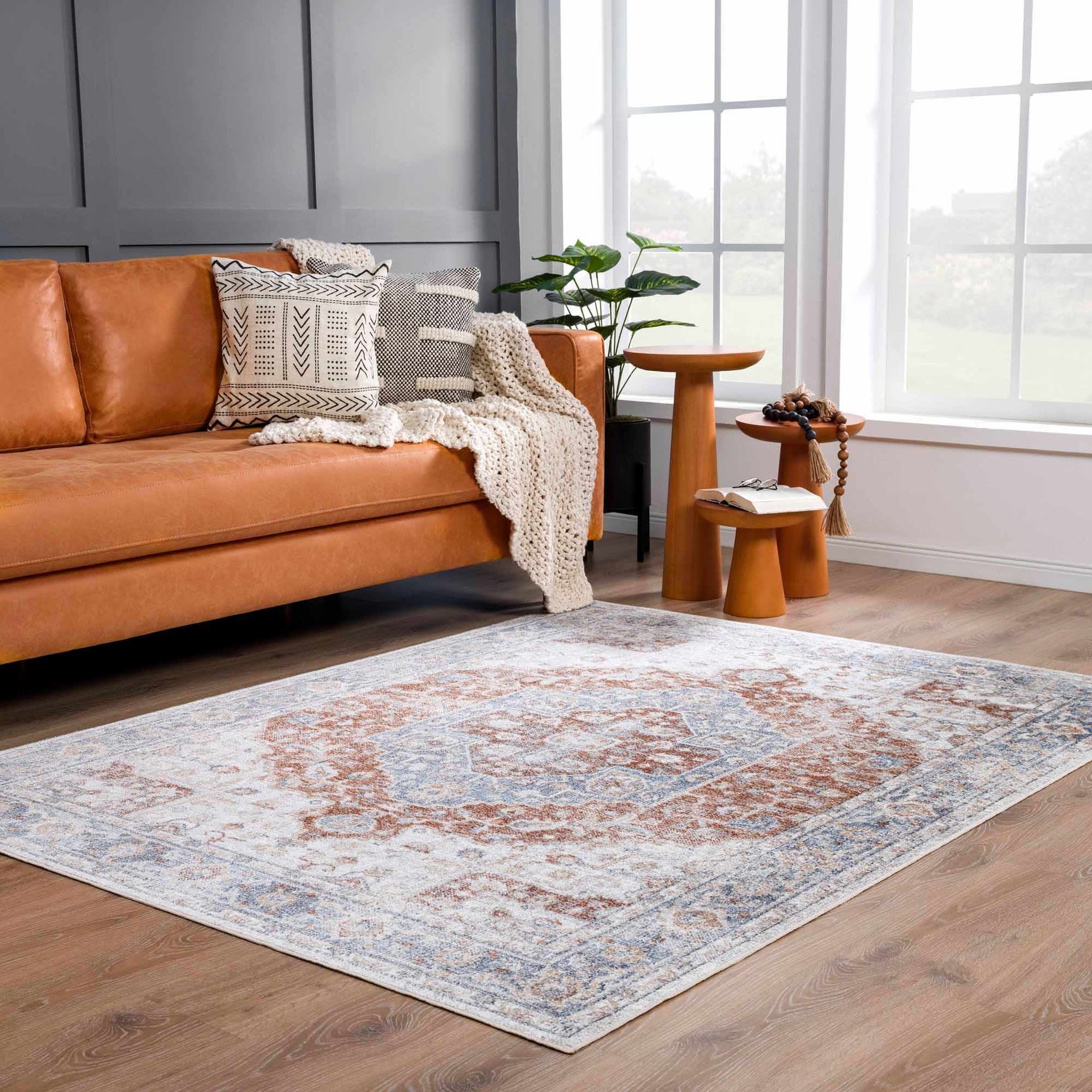 Akram Gray & Orange Washable Area Rug - Clearance - Ornate Home