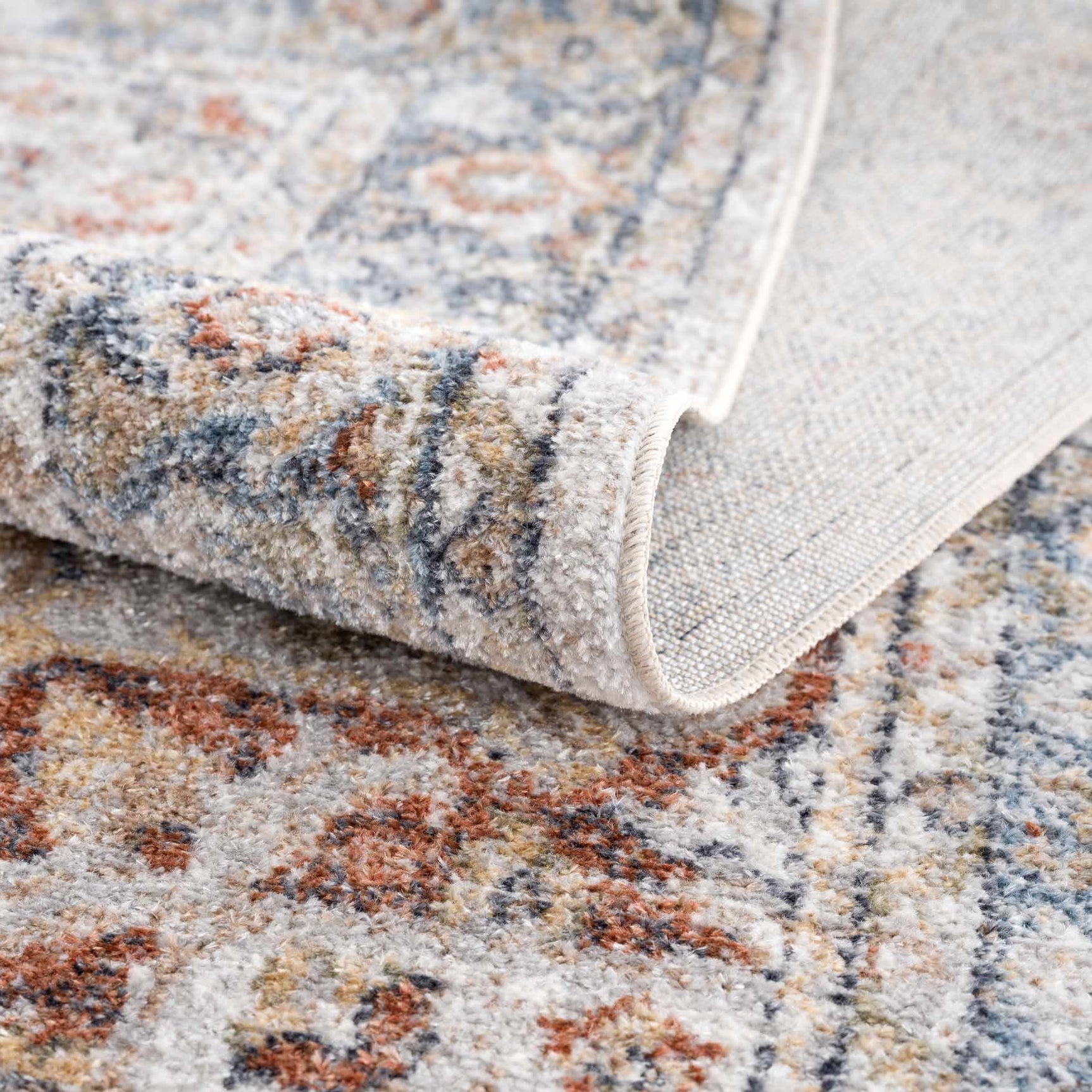 Akram Gray & Orange Washable Area Rug - Clearance - Ornate Home