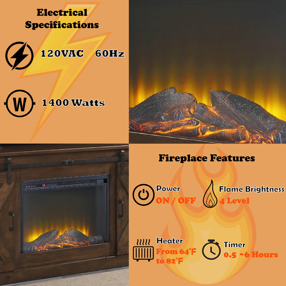 Aksel Walnut Entertainment Center w/Fireplace - Ornate Home