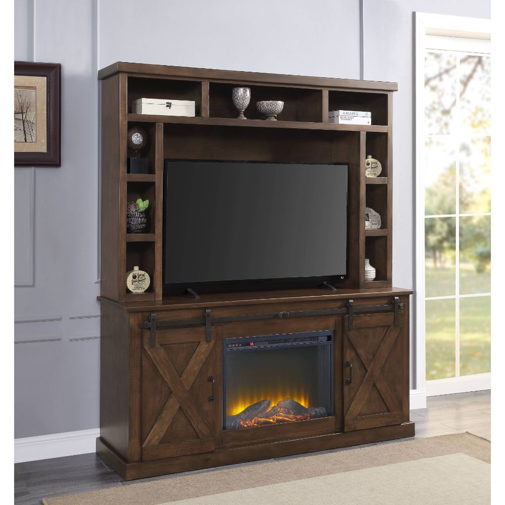 Aksel Walnut Entertainment Center w/Fireplace - Ornate Home