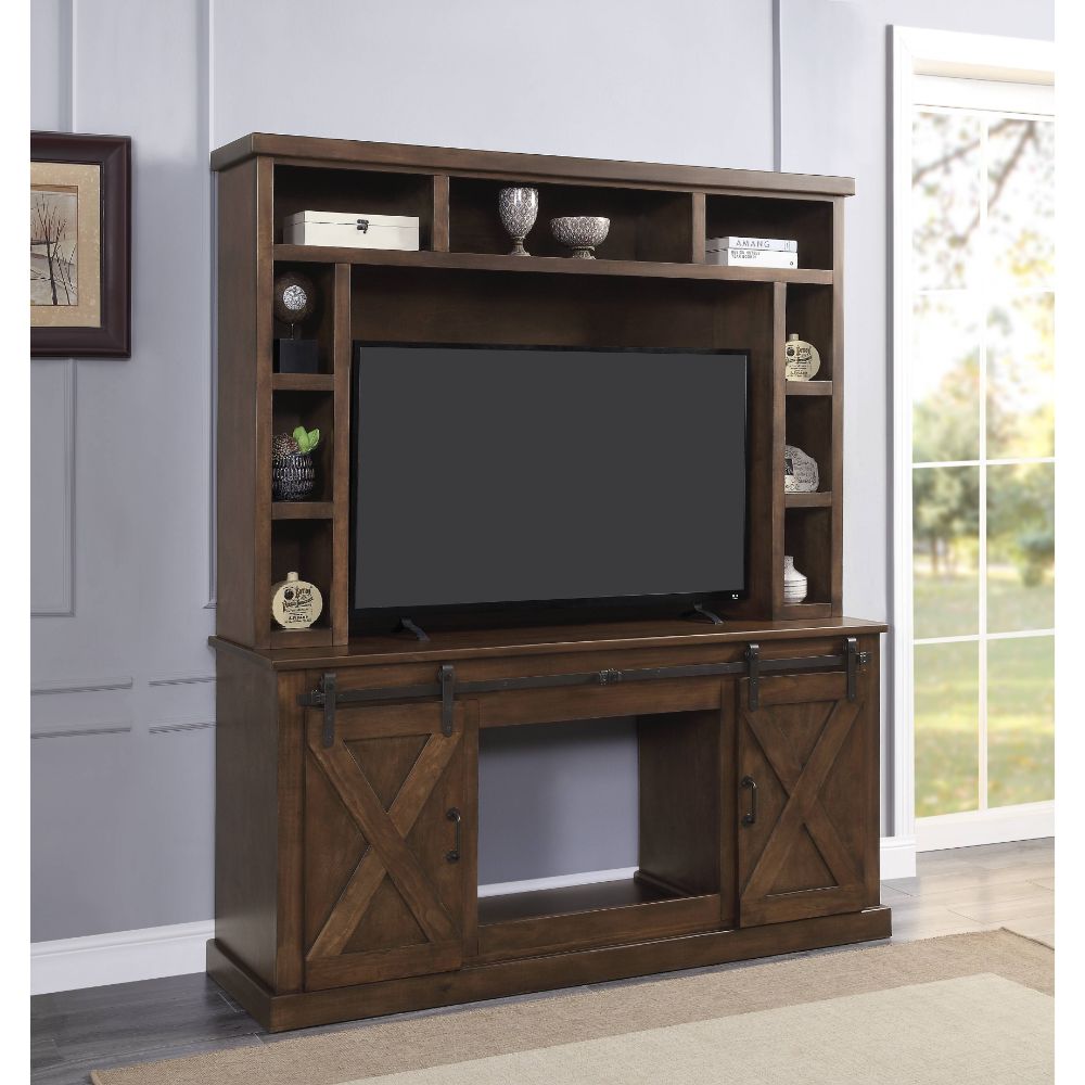 Aksel Walnut Entertainment Center w/Fireplace - Ornate Home