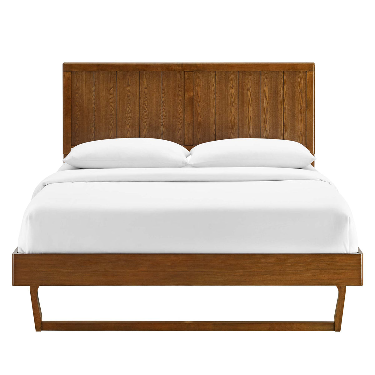 Alana Walnut Wood Queen Platform Bed With Angular Frame - Ornate Home