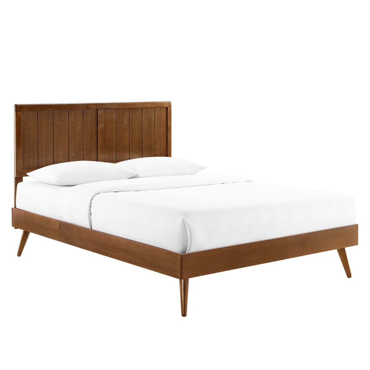Alana Walnut Wood Twin Platform Bed With Splayed Legs - Ornate Home