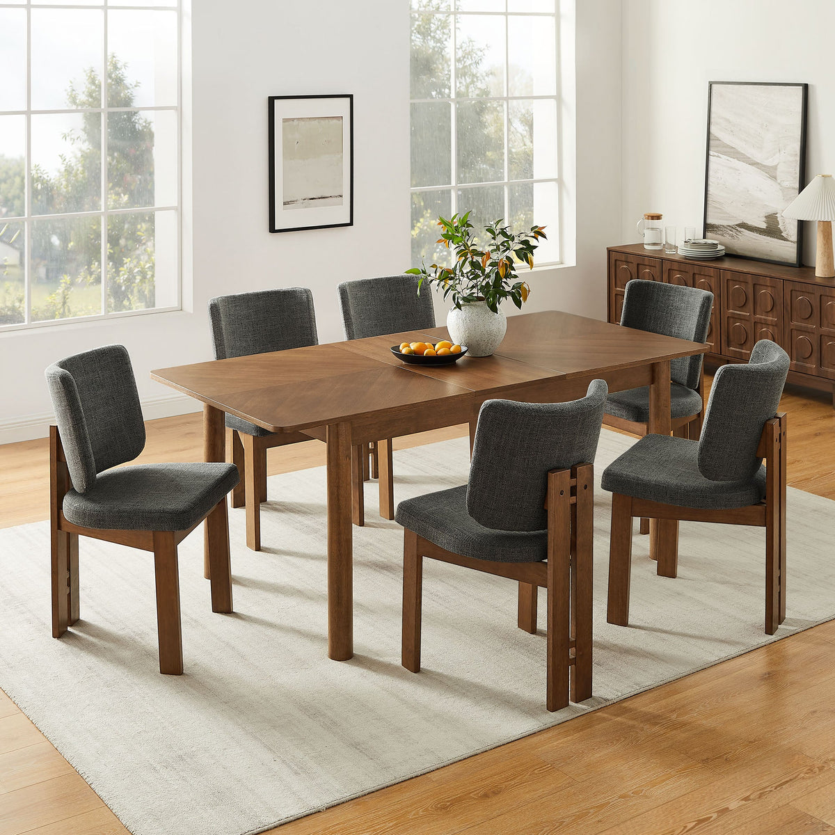 Alba Walnut/Charcoal 7-Piece Dining Set - Ornate Home
