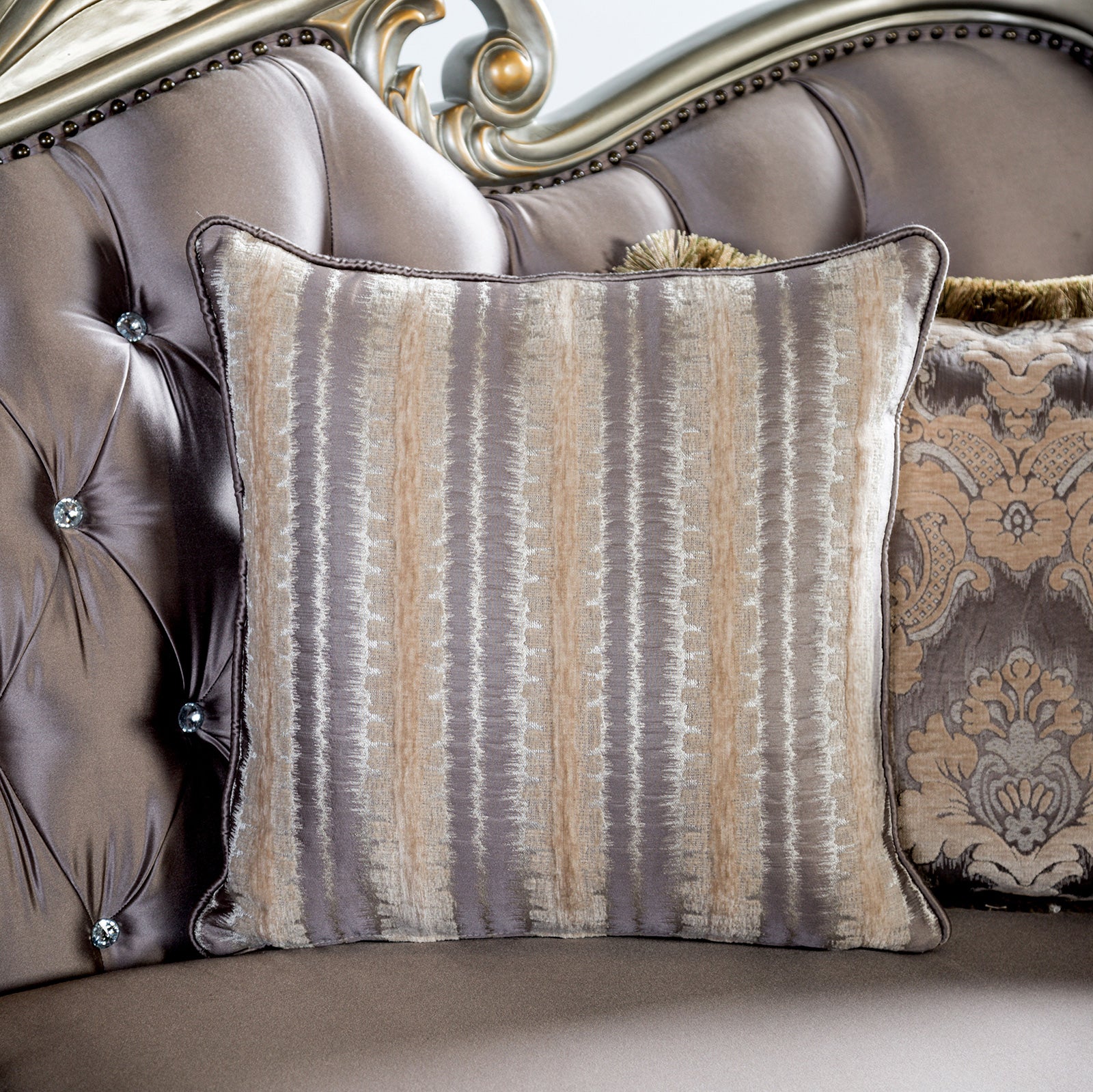 Albacete Champagne & Purple Velvet Loveseat - Ornate Home