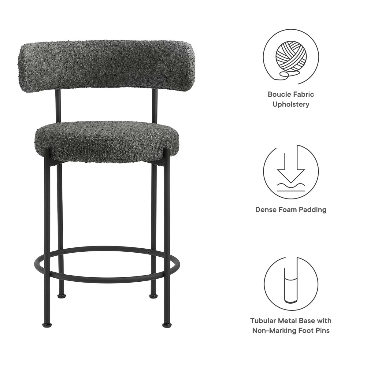 Albie Charcoal/Black Boucle Fabric Counter Stools (Set of 2) - Ornate Home