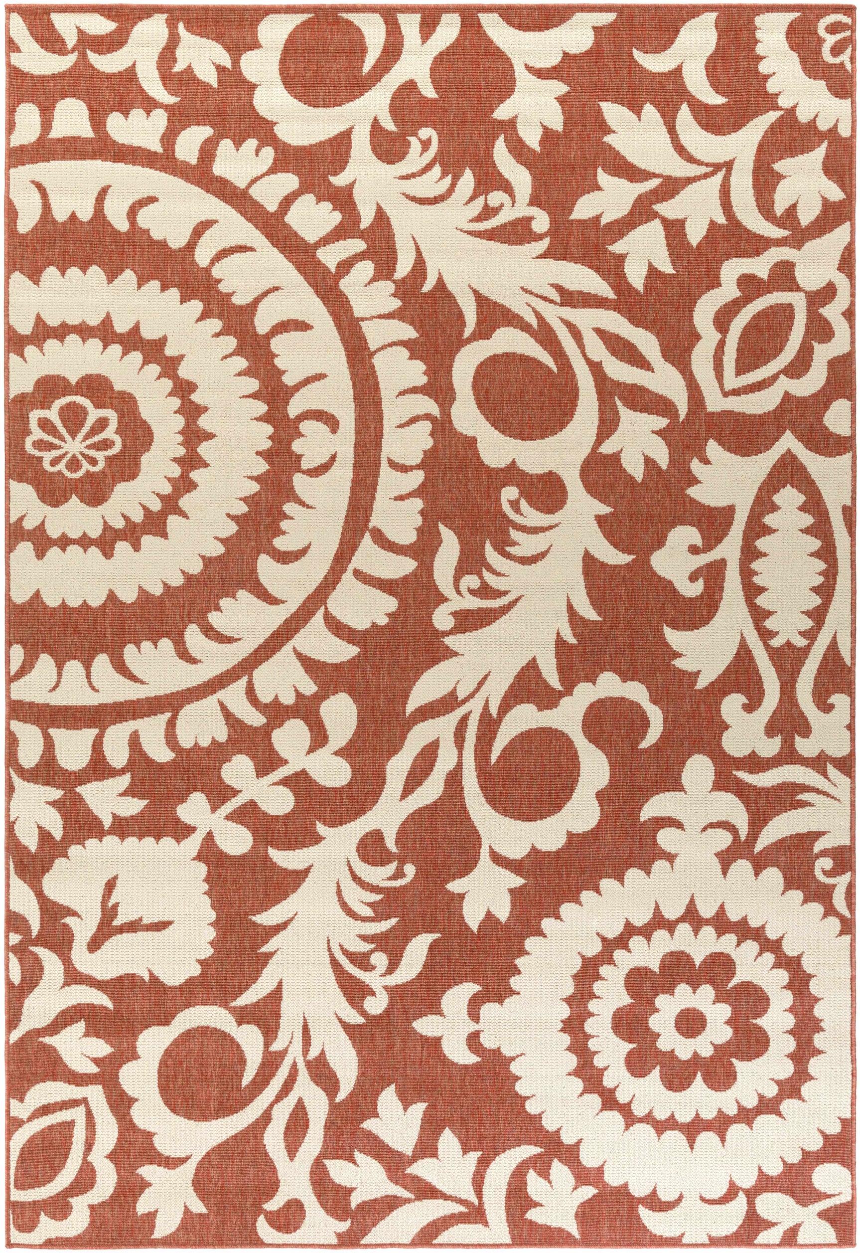 Alburnett Burnt Orange Floral Outdoor Rug - Clearance - Ornate Home