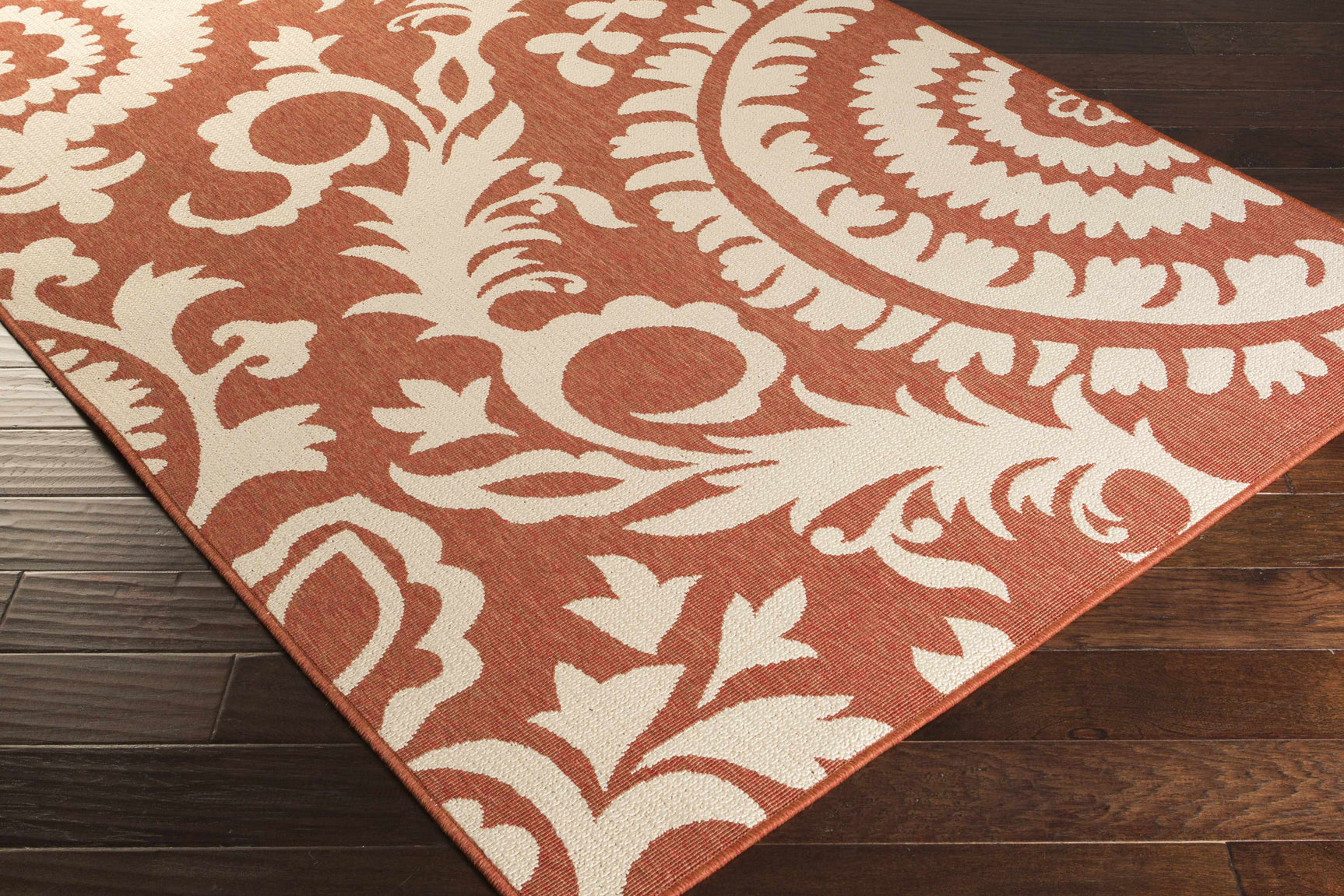 Alburnett Burnt Orange Floral Outdoor Rug - Clearance - Ornate Home