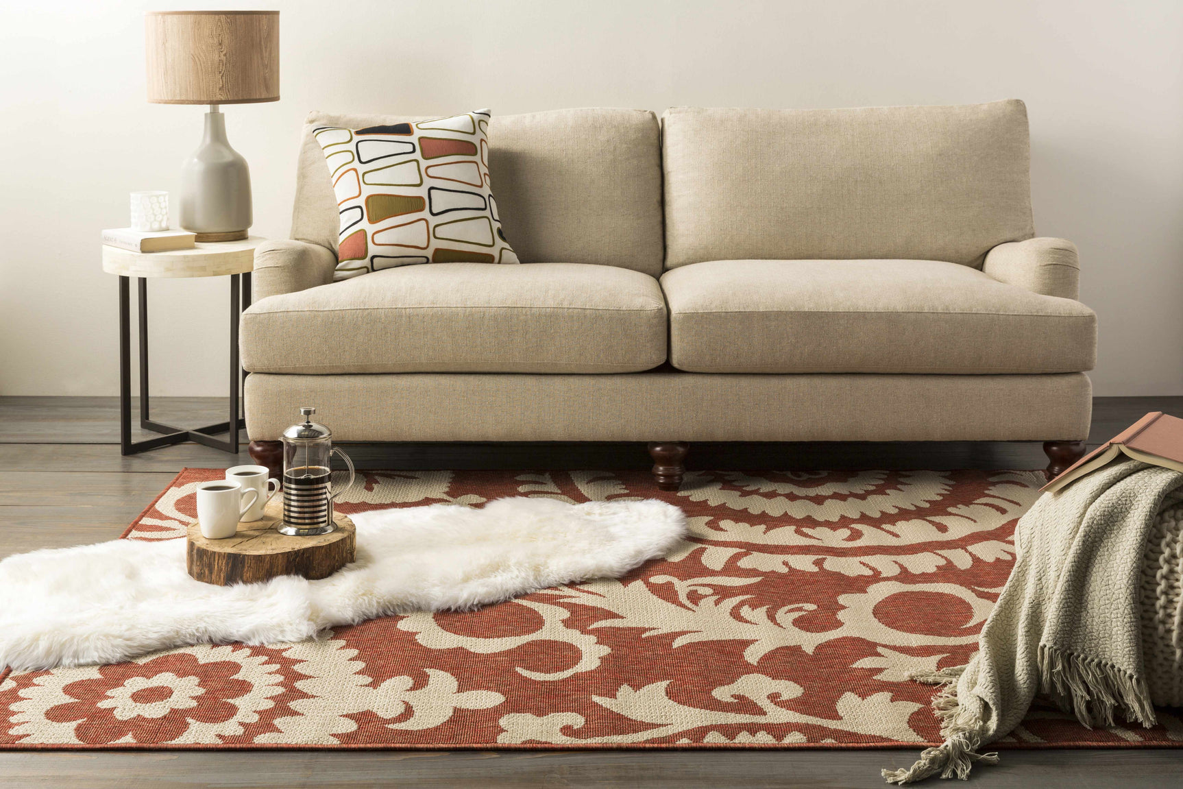 Alburnett Burnt Orange Floral Outdoor Rug - Clearance - Ornate Home