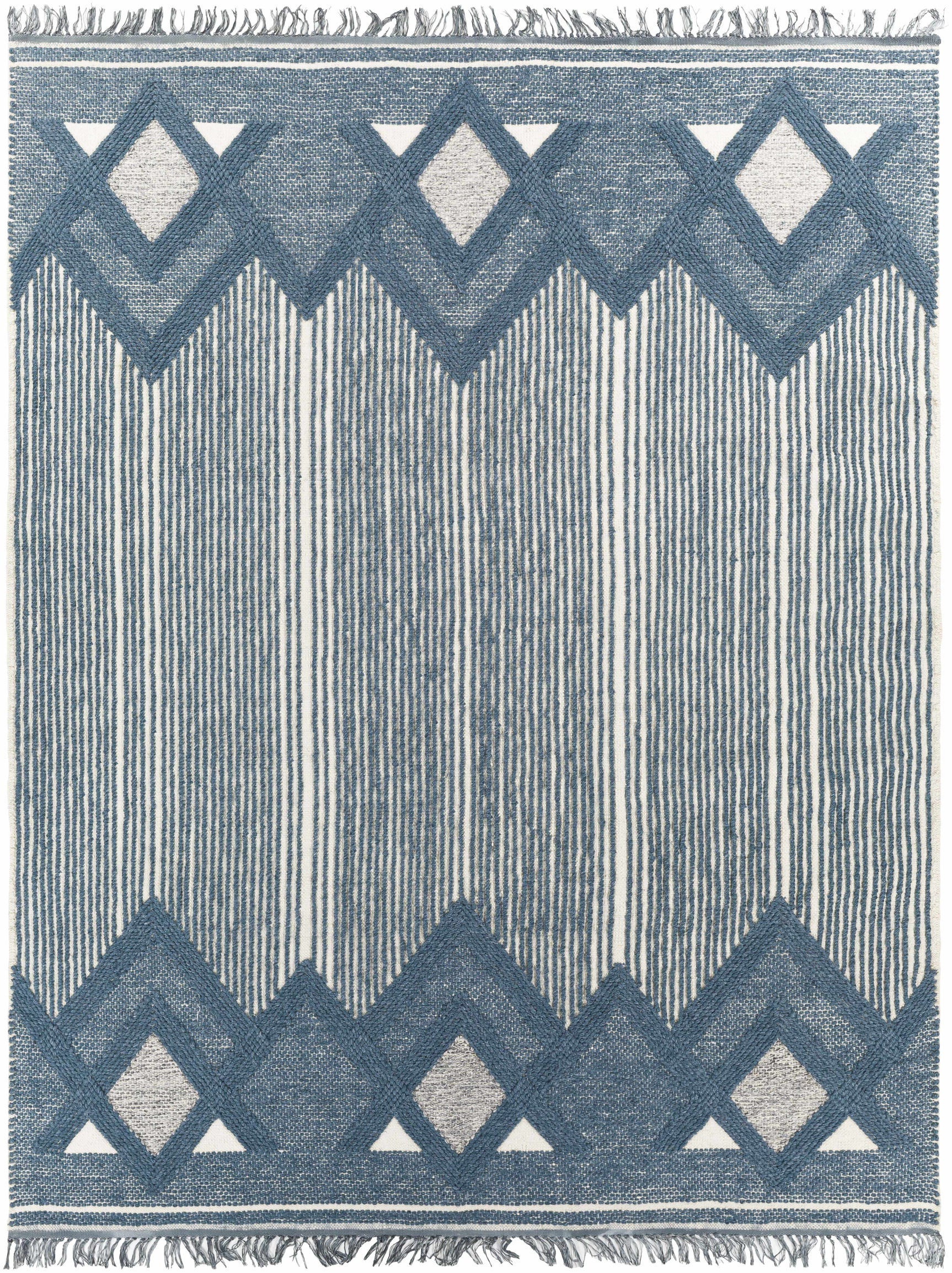Aldbourne Blue Tassel Flatweave Wool Rug - Clearance - Ornate Home