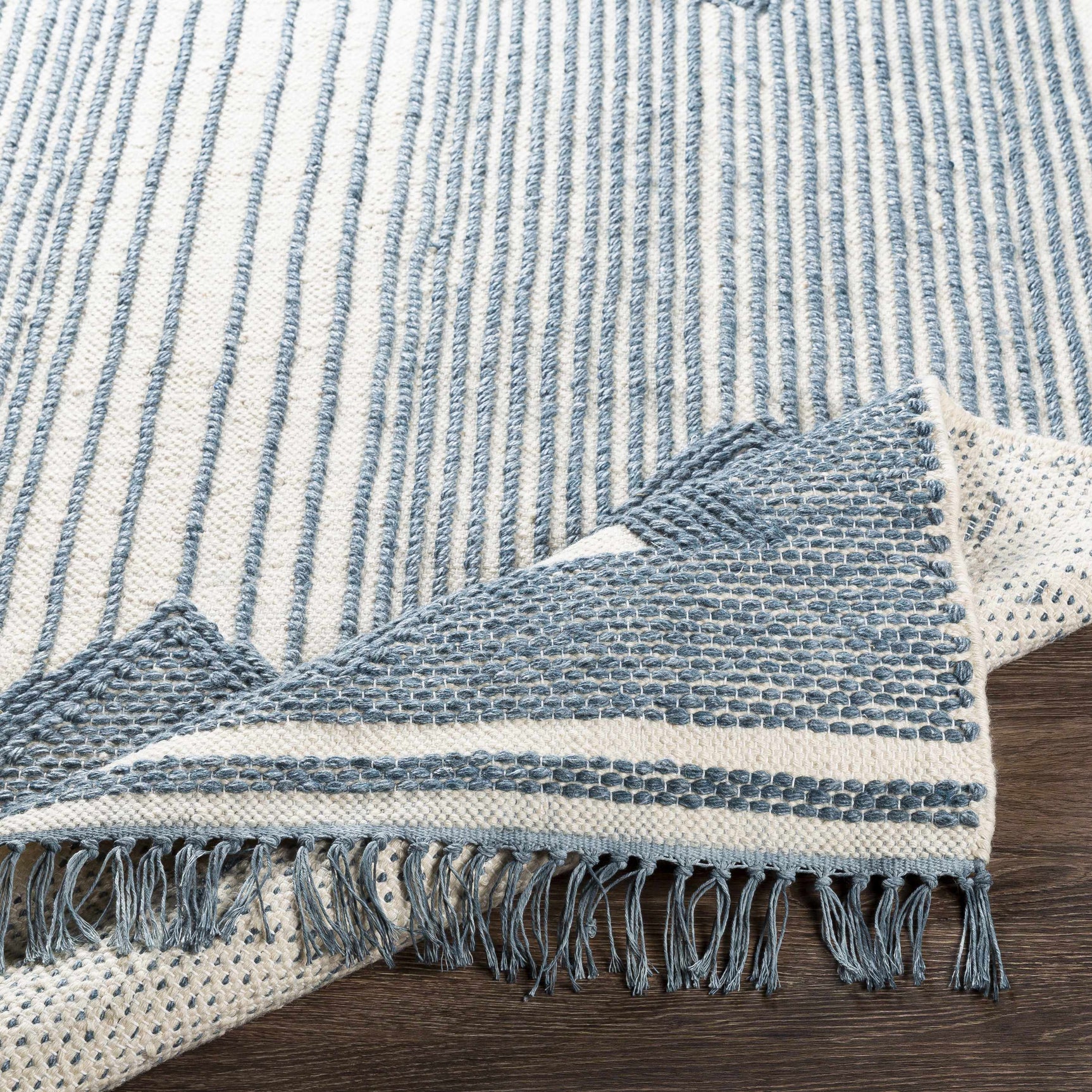Aldbourne Blue Tassel Flatweave Wool Rug - Clearance - Ornate Home