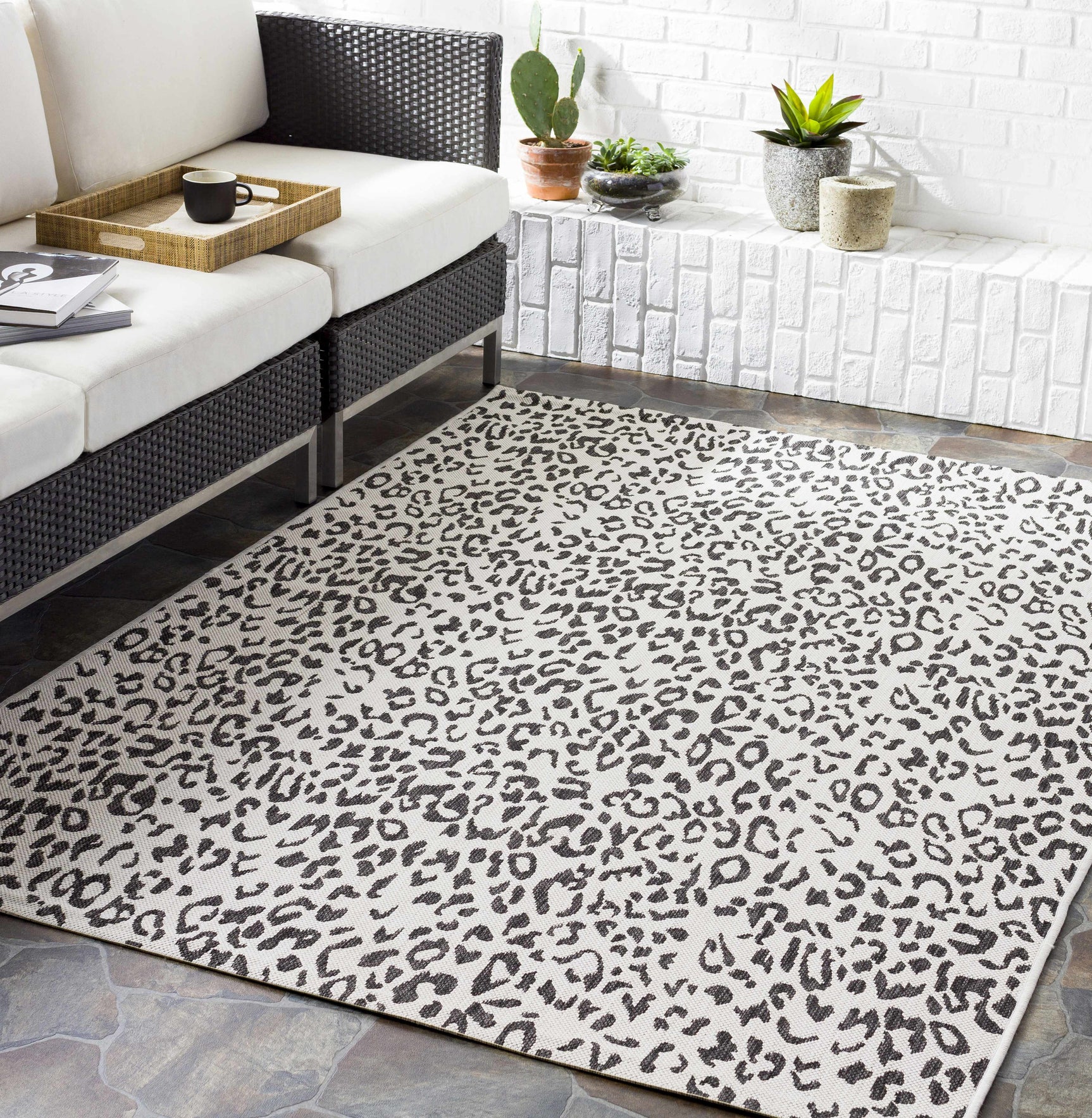 Alderbury White Leopard Print Outdoor Rug - Ornate Home