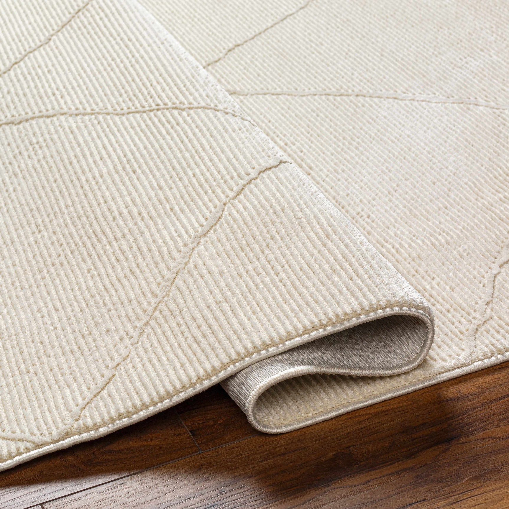 Aldis Cream Plush Textured Washable Rug - Ornate Home