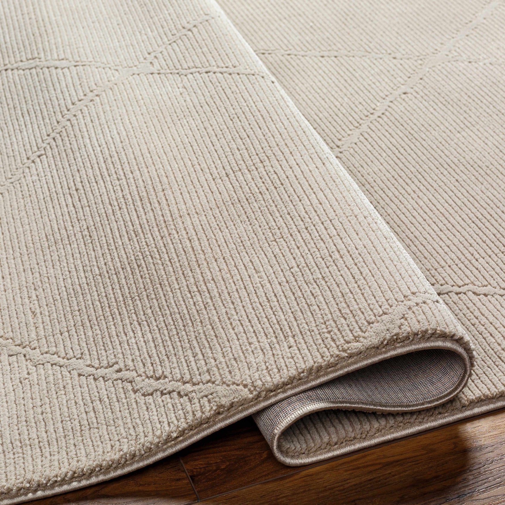 Aldis Tan Plush Textured Washable Rug - Clearance - Ornate Home