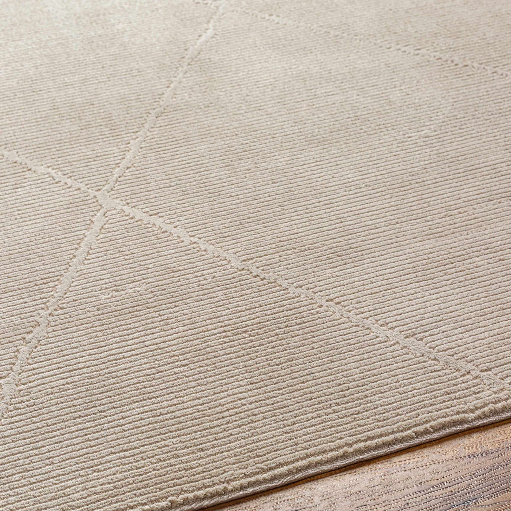 Aldis Tan Plush Textured Washable Rug - Clearance - Ornate Home