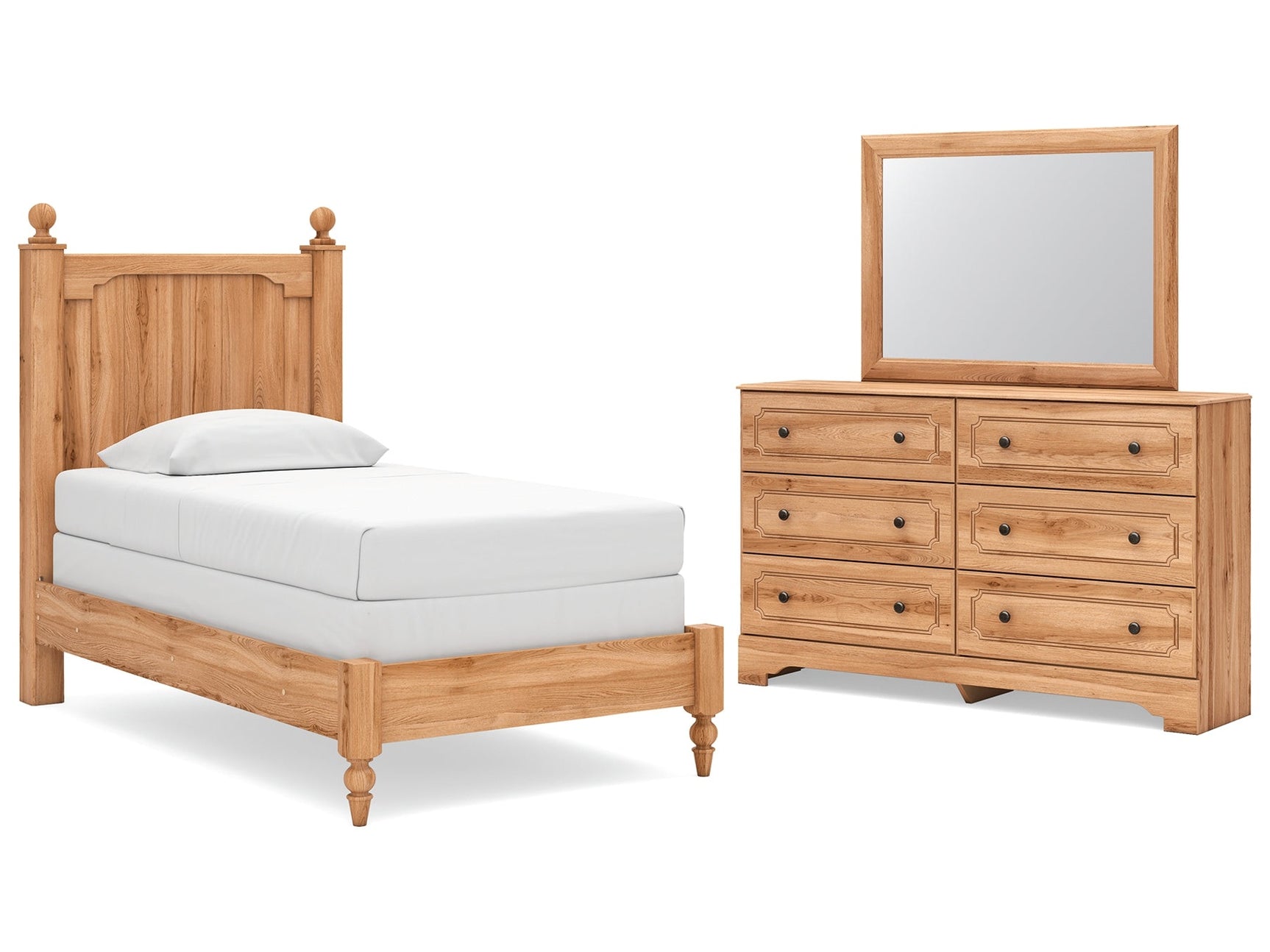 Aleaport Warm Brown Twin Panel Bed, Dresser and Mirror (Online Special Price) - Ornate Home