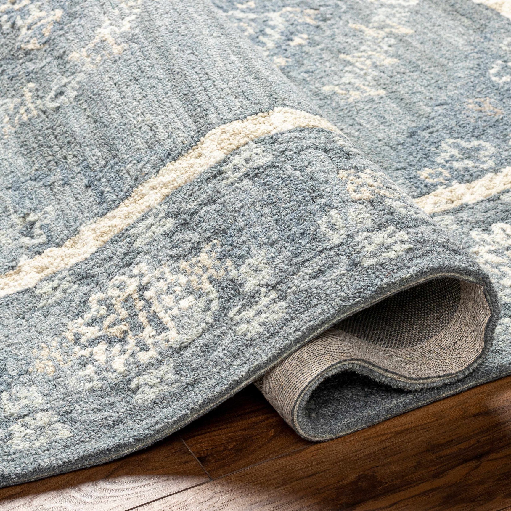 Alena Gray Blue Wool Blend Area Rug - Clearance - Ornate Home