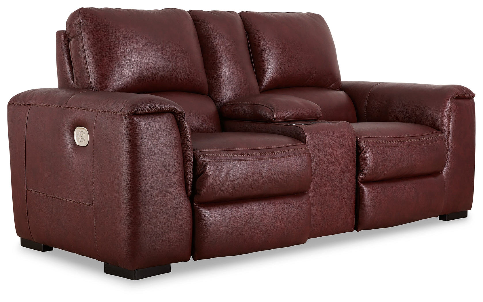 Alessandro Garnet Leather-match Power Reclining Loveseat w/ Console (Online Special Price) - Ornate Home