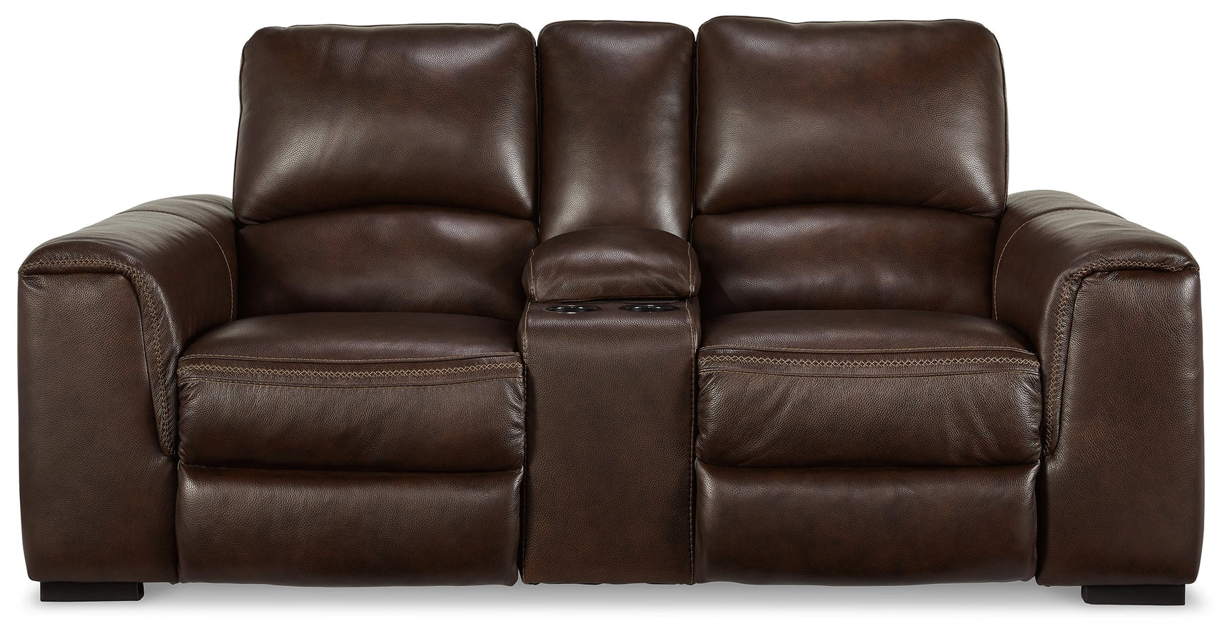 Alessandro Walnut Power Leather-match Reclining Loveseat w/ Console (Online Special Price) - Ornate Home